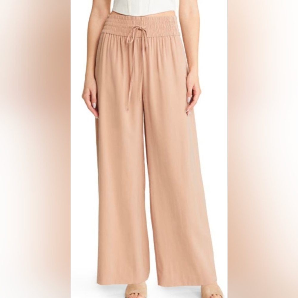 Wide Leg Drawstring Pants in tan